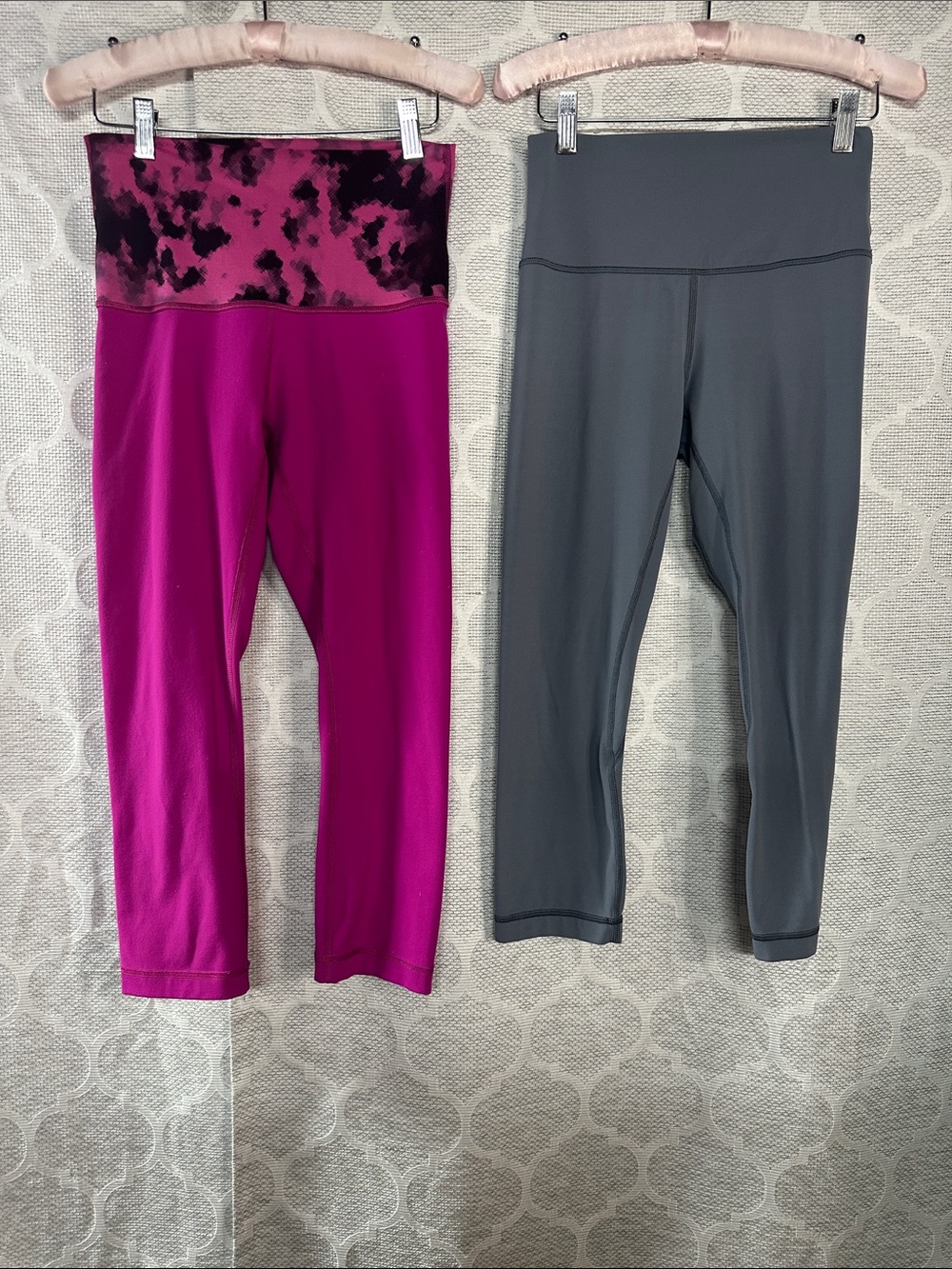 Lululemon Cropped Leggings Lot of 2 Size 6 Gray & Magenta Tie Dye High Rise